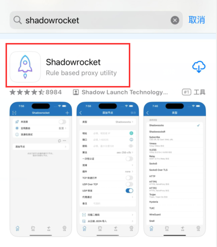 搜索Shadowrocket界面